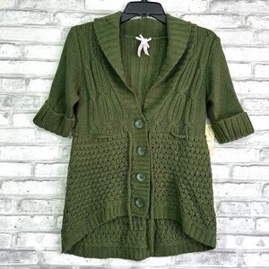 Derek Heart Women’s Juniors Green Elbow Sleeve Babydoll Cardigan Sweater - NWT